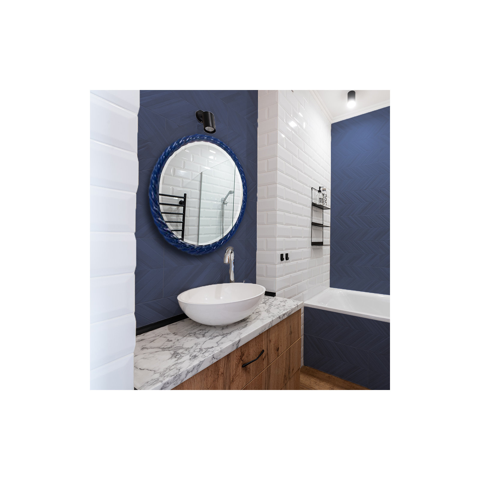 Mara Round Mirror, Navy