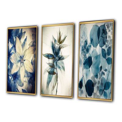 Ensemble de 3 reproductions de fleurs sauvages rétro en bleu délavé III