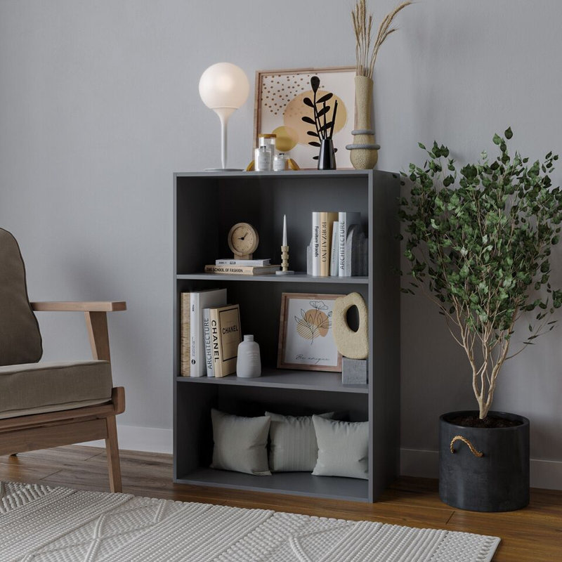 Tahura 90cm H x 60cm W Solid Wood Ladder Bookcase, Grey