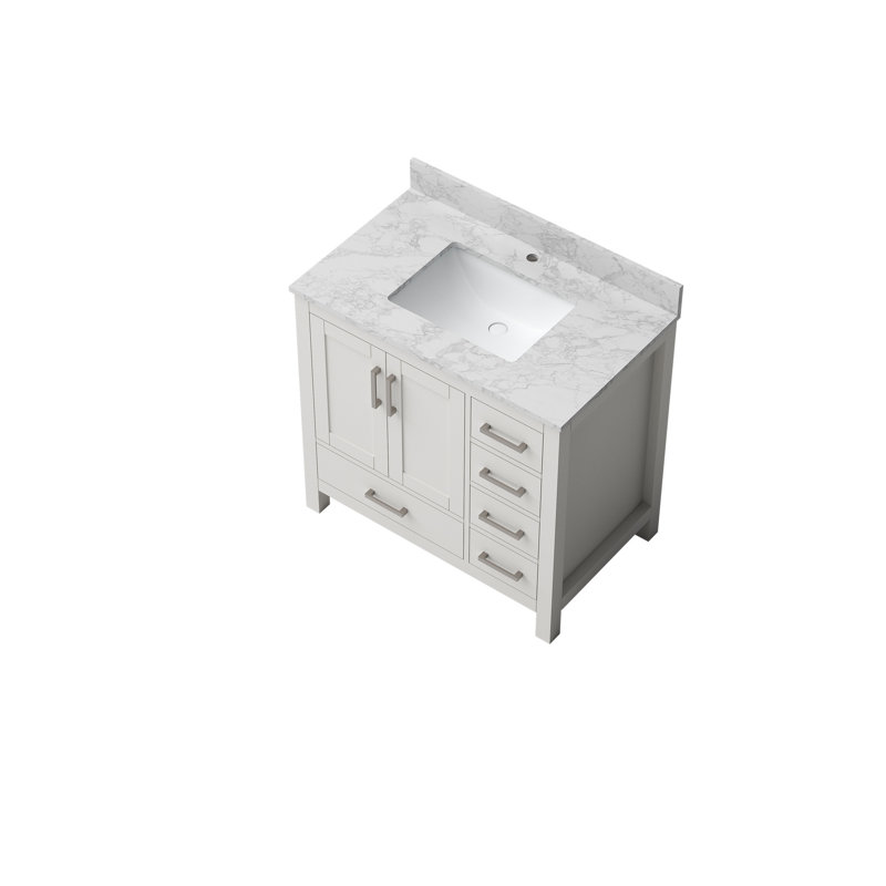 Armoire de salle de bain autoportante blanche de 35 po avec lavabo et trou de robinet, contreplaqué de bois massif, fermeture en douceur sans effort, lavabo en céramique facile à nettoyer, grand rangement, comptoirs, meuble-lavabo et