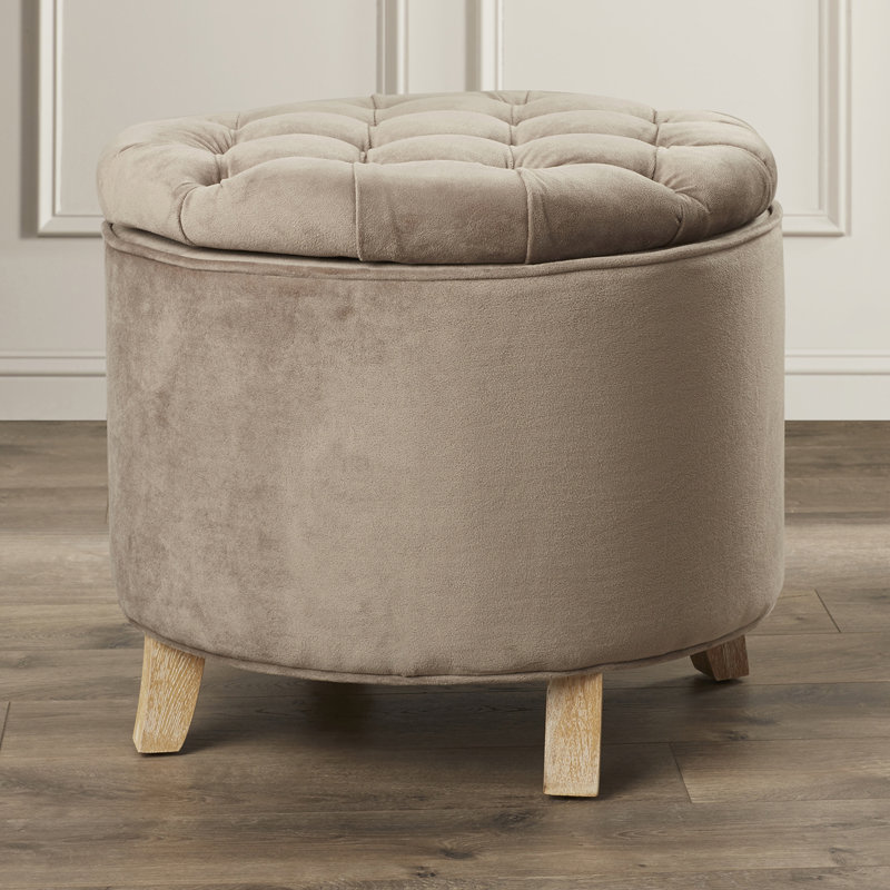 Repose-pieds de rangement rond capitonné Maiden, 100 % coton brun