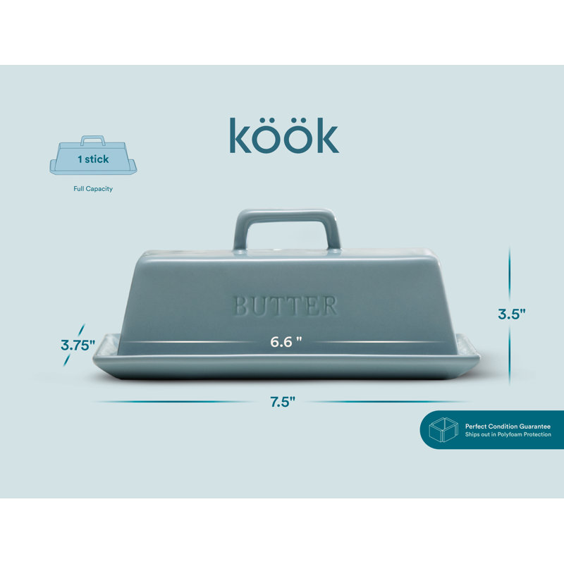 Beurrier en céramique avec couvercle Kook, beurrier de comptoir de cuisine, plateau de service avec couvercle, contenant de rangement, peut contenir 1 bâton