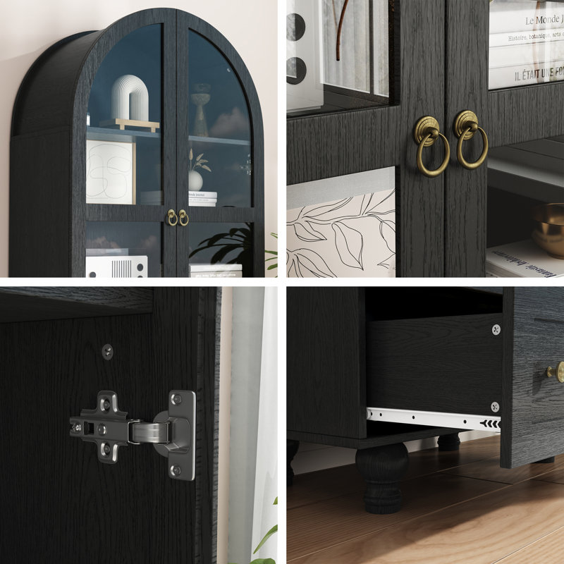 Garde-manger de 71 po de hauteur avec bibliothèques, armoire de rangement avec portes en verre, tiroir et comptoirs spacieux