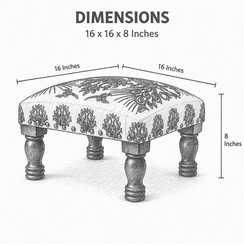 Tabouret rembourré brodé de style bohème, pouf décoratif pour salon et chambre, Bleu