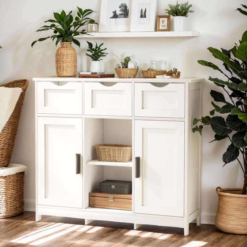 Armoire de rangement multifonctionnelle l 35,4 "x H 31,1" avec tiroirs et tablettes réglables, blanc, Blanc