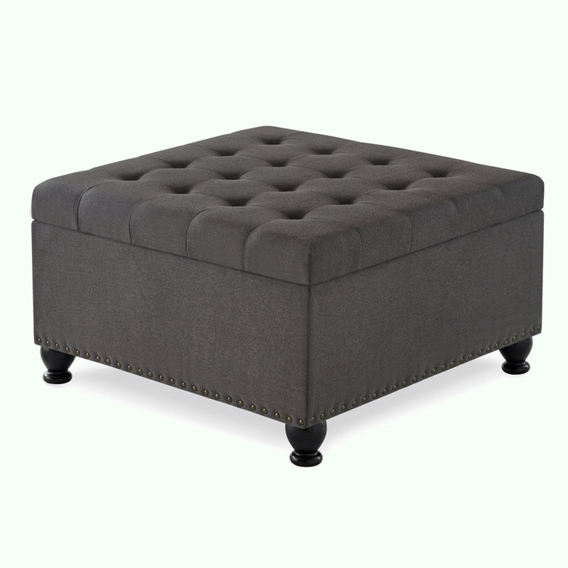 Grand banc repose-pieds carré avec rangement, Gris foncé