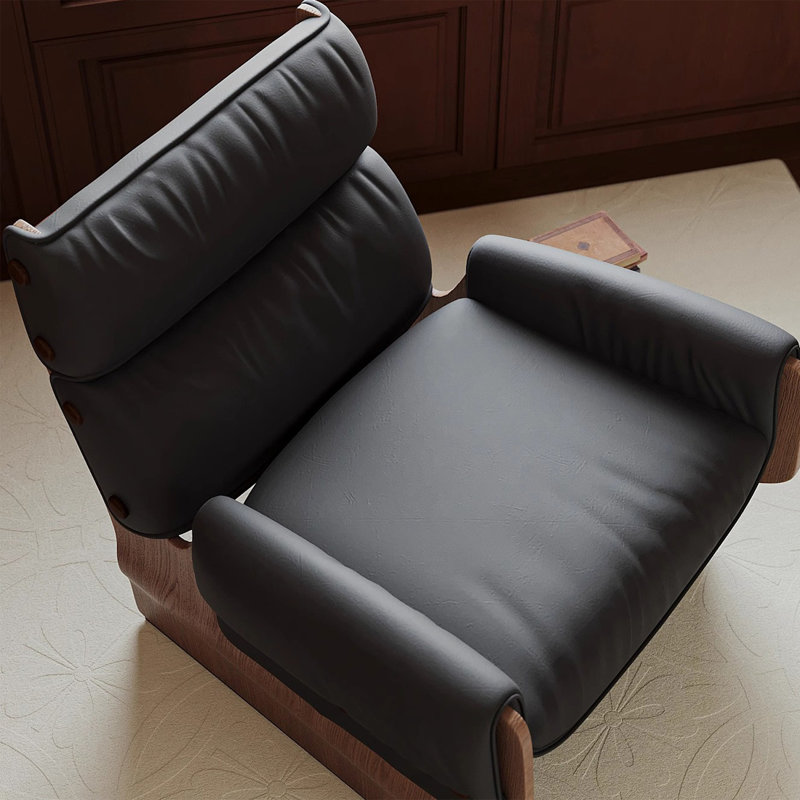 Chaise ergonomique en bois avec mousse haute densité, Similicuir noir