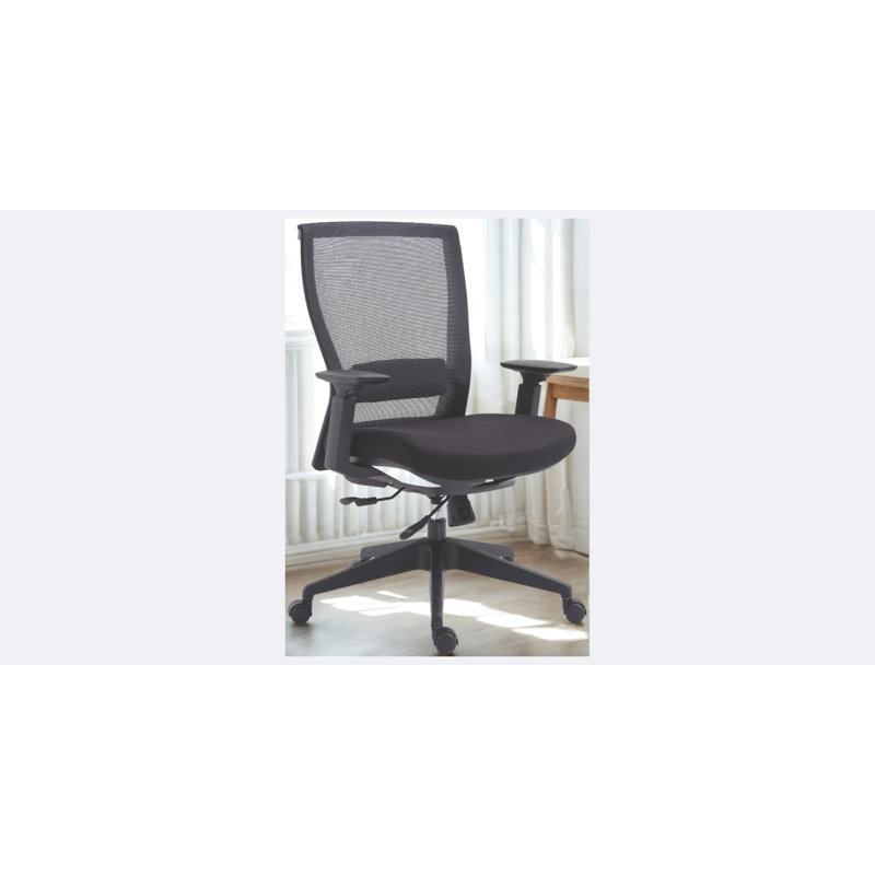 Mia Mesh Back Ergonomic Office Chair with Adjustable Arms & Lumbar, Seat Slide, and Tilt Control, Black Fabric Seat, Black