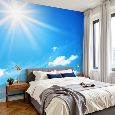 Peel and Stick Wallpaper sun bright blue sky white light clouds Wall Murals 100"H x 144"W Removable PVC Wall Paper Self-Adhesive Wall Decor for Bedroom Living Room Home Office
