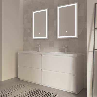 72" Double HG.White Bathroom Vanity Free Standing Vanities with Gloss White Resin Stone Top,4 Drawers Modern
