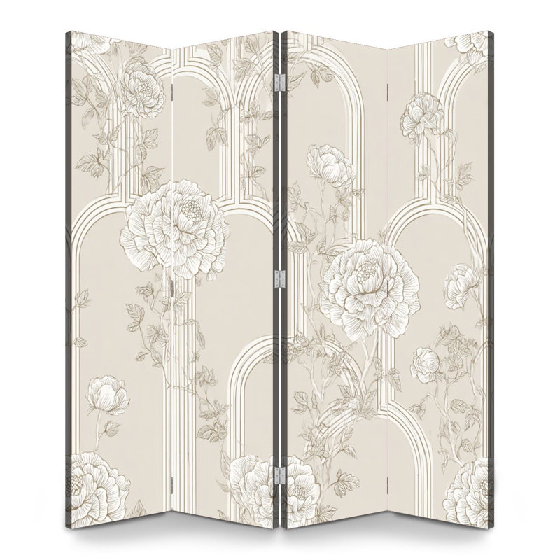 Paravent 4 panneaux à cloison pliable Royal Elegant Beige, H 71 po x l 64 po x P 1 po, 4