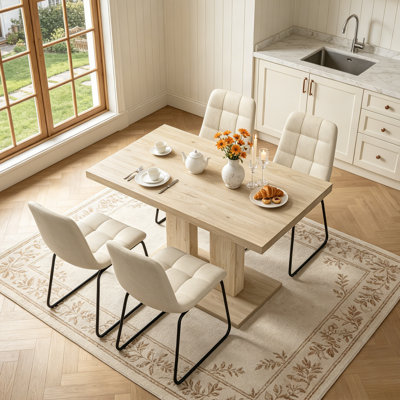 46" Rectangle Dining Table Set,5 Piece Kitchen Table Set with 4 Faux Leather Chairs,Modern Kitchen Table for Apartment, Dining Room