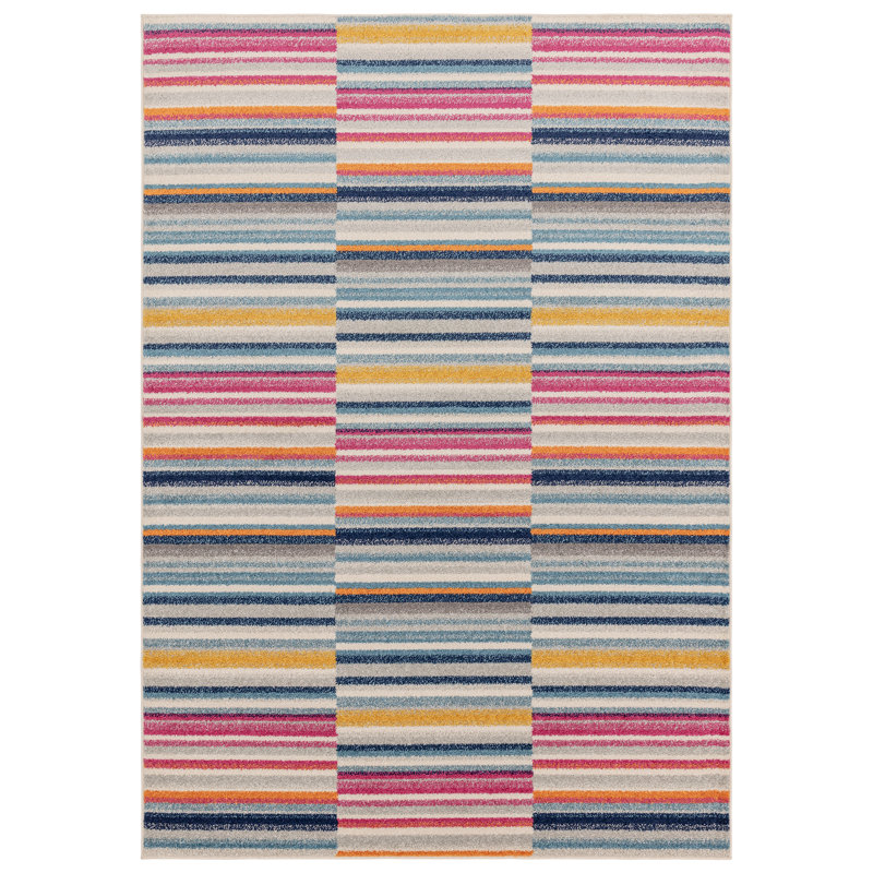 Donnavon Striped Blue/Pink/Yellow Area Rug, Rectangle 80 x 150cm