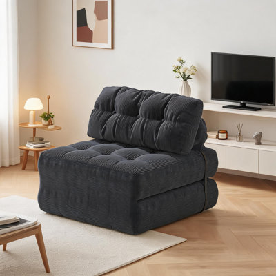 Canapé-lit pliant, canapé-lit pliant avec coussin, canapé-lit futon, canapé-lit convertible, dossier pliable, canapé-lit portatif, simple, velours côtelé, noir