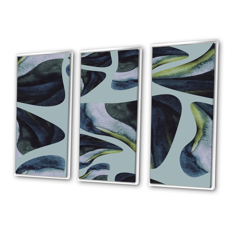 Decorative Elements on Blue - 3 pièces, reproduction sur toile flottante, H 32 po x l 48 po x P 1 po, Blanc