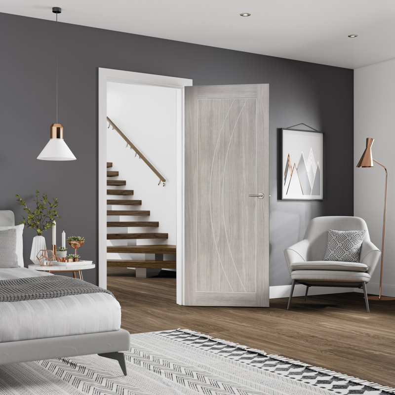 Internal Laminate White Grey Salerno Fire Door, 198.1cm H x 83.8cm W x 4.4cm D