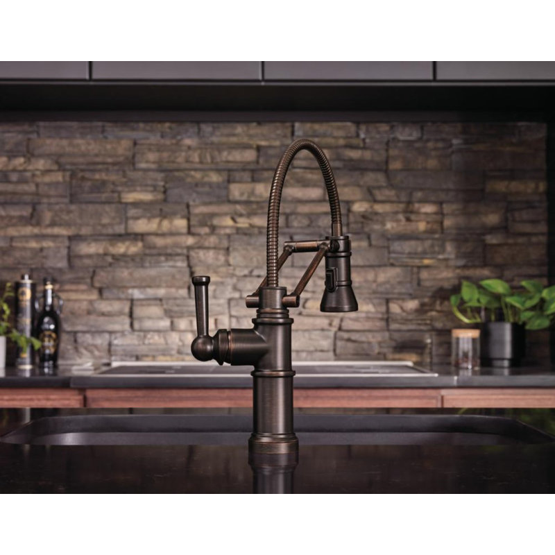 Artesso® Articulating Single Handle Kitchen Faucet With Finished Hose, Venetian Bronze