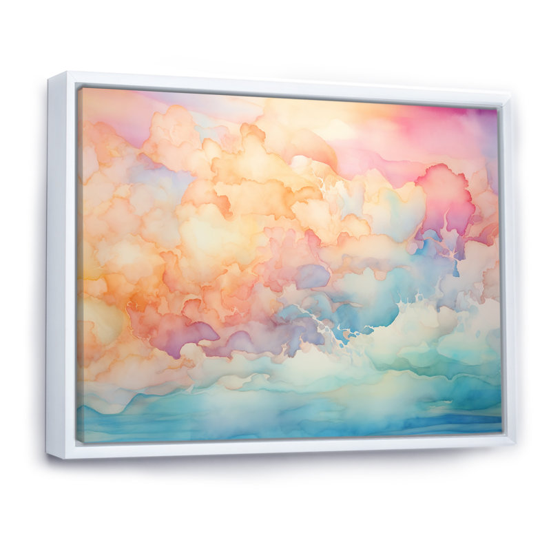 «Clouds Sunrise Alhanol Ink Landscape I - Clouds», reproduction sur toile, H 16 po x l 32 po, Cadre flottant blanc