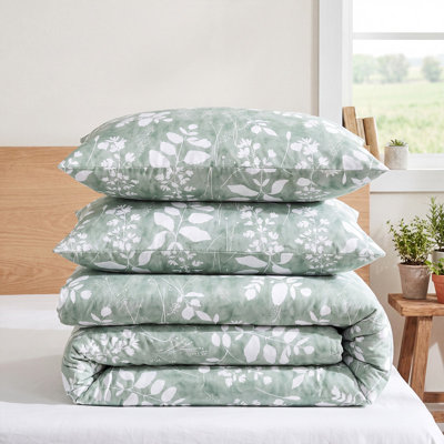 100% Cotton Comforter Set King Size Green Floral Bedding Set Sage Green Leaf Botanical Print Cottage Cora Bedding Soft & Breathable Bed Comforter for All Season