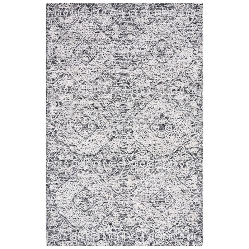 Bathsheba Hand Tufted Wool/Bamboo Silk/Cotton Geometric Rug in Ivory/Black, Rectangle 4' x 6'