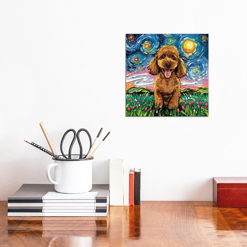 Apricot Poodle Night by Aja Trier - Wrapped Canvas Painting, 30.48 cm H x 30.48 cm W