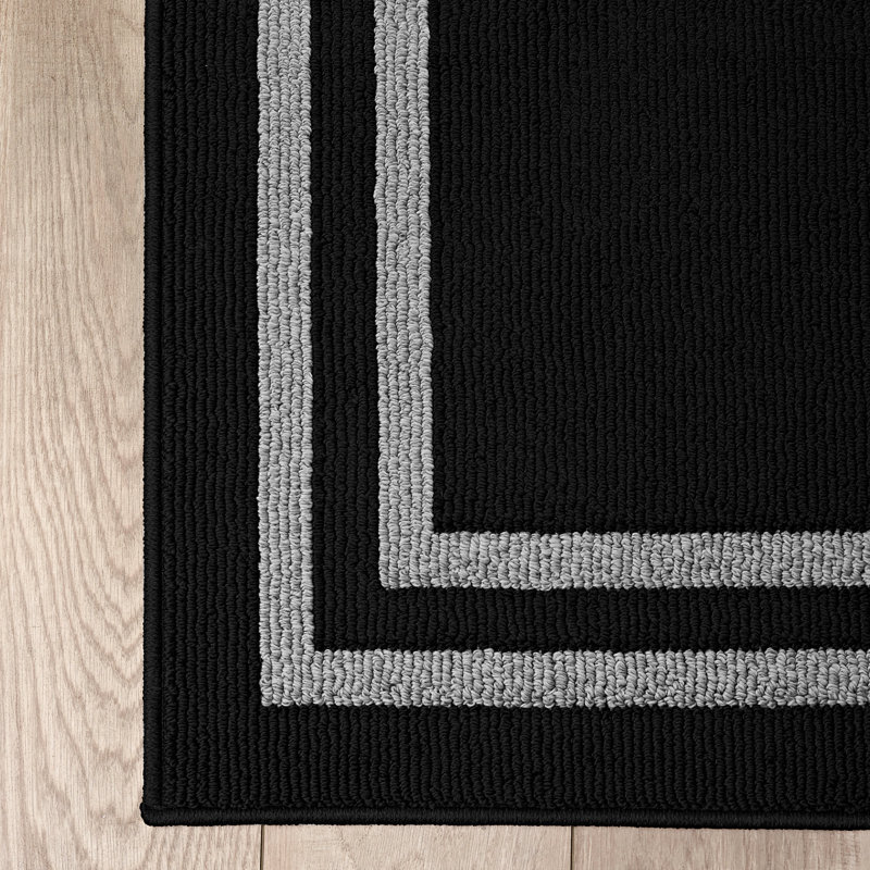 Double Border Machine Tufted Performance Black/Twisted Grey  Rug, Rectangle 2' x 3'9"