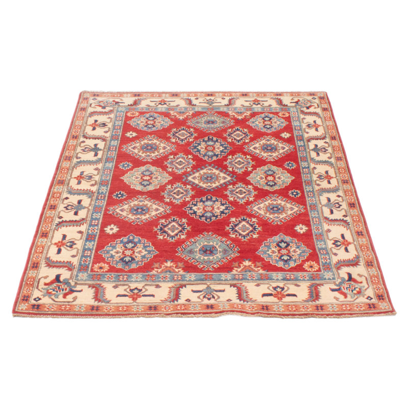 Tapis unique en laine noué à la main 5 pi 3 po x 6 pi 8 po nouvel âge Wetzler en crème / bleu marine foncé / rouge