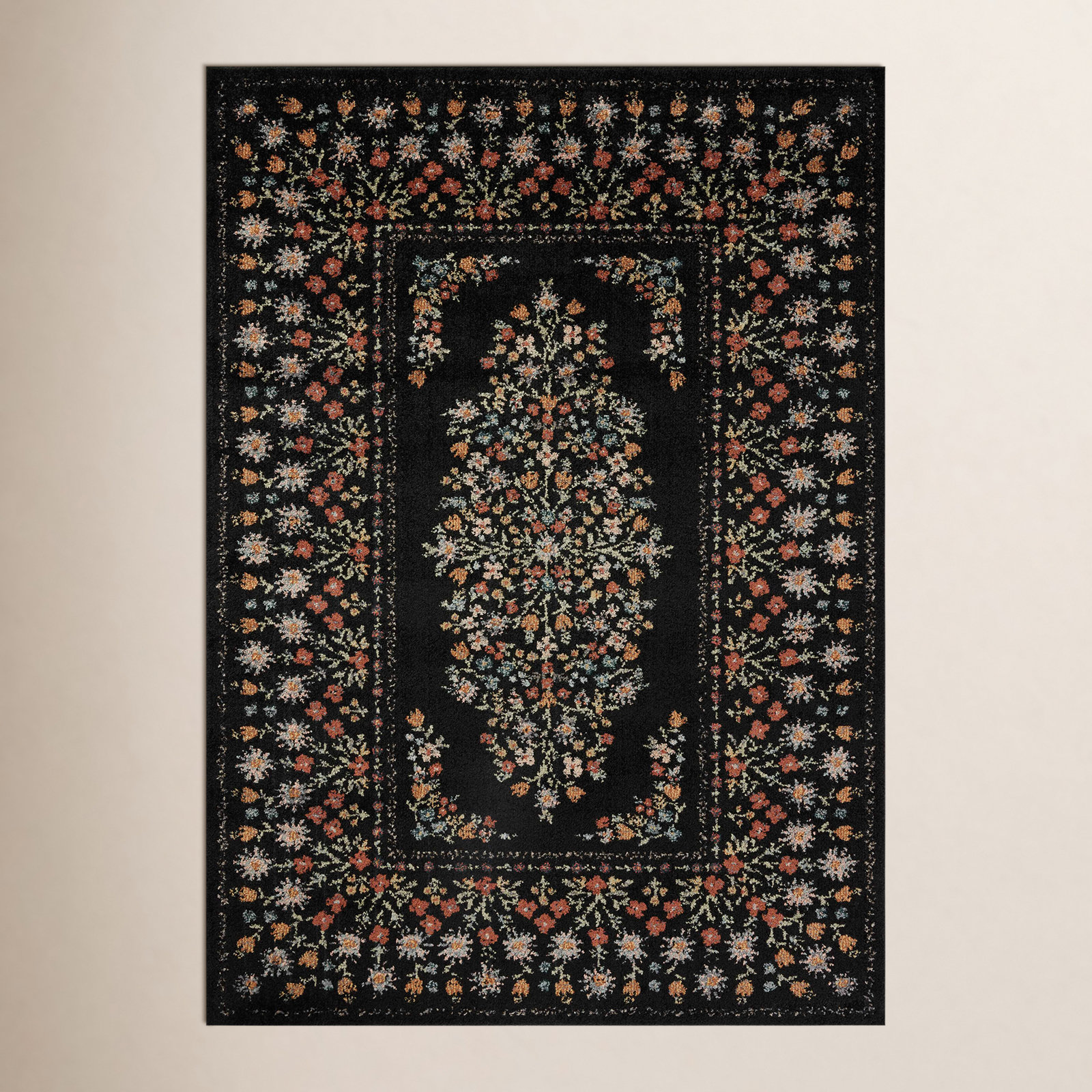 Rifle Paper Co. x Loloi Laurel Black Area Rug, Rectangle 3'11" x 5'7"