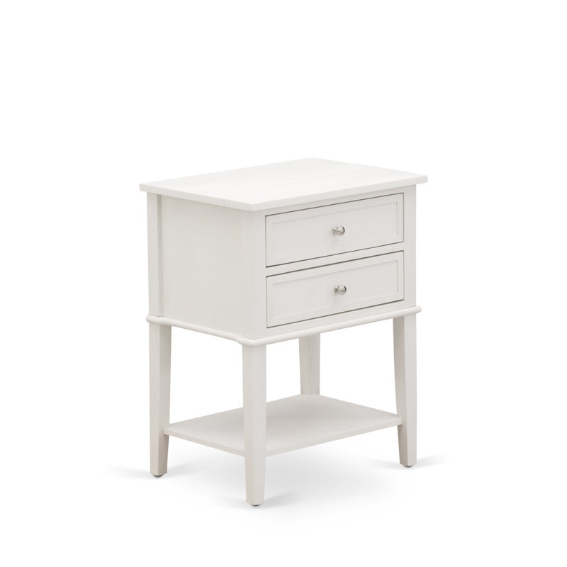 Valencia Modern End Table - Rectangle Night Stand with 2 Drawers for Bedroom, Wire brushed Buttercream, Cream