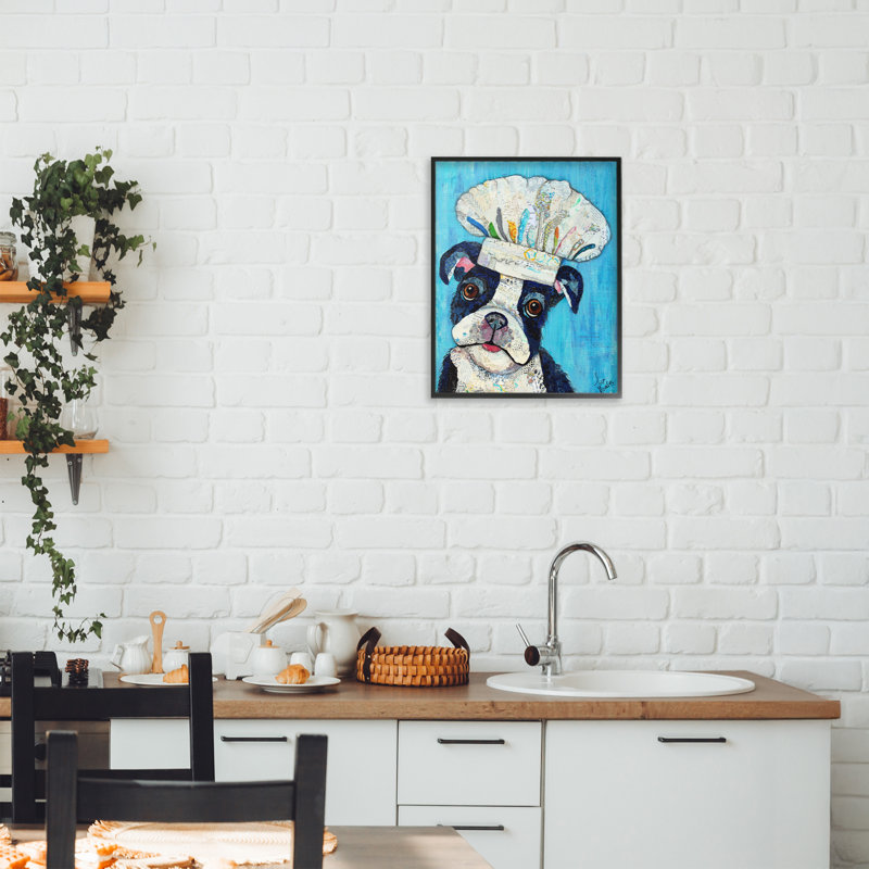 «Mix A Lot Chef Dog», estampe numérique, design par Lisa Morales, H 14 po x l 11 po, Giclée encadrée noir minuit