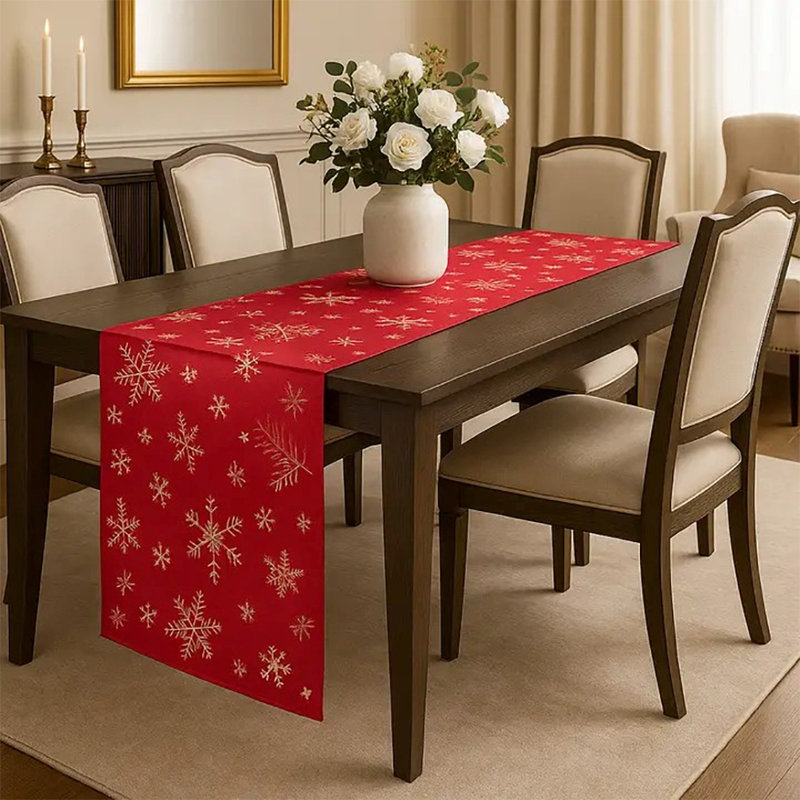 Red Holiday Foil Snowflake 16"x54" Table Runner, 72" x 16"