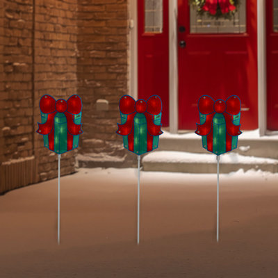 Lighted Holographic Christmas Gift Box Pathway Markers 4.75'
