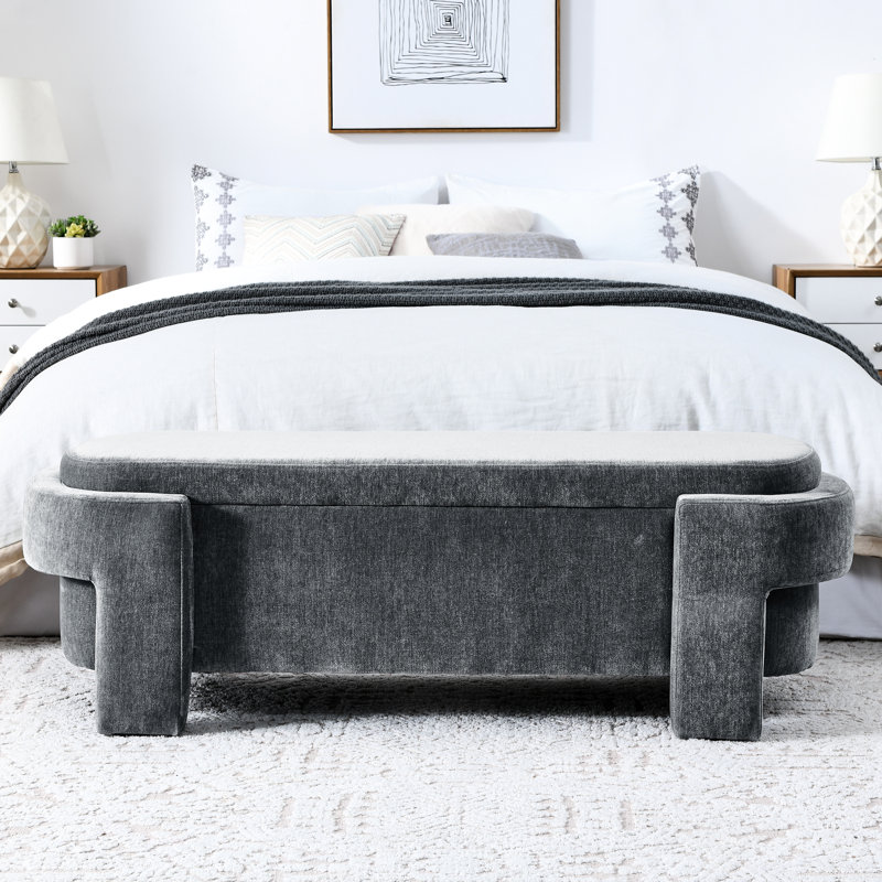 Banc de rangement en chenille gris pour chambre à coucher, salon, vestibule - 51,5 po x 20,5 po x 17 po, confortable, aucun assemblage requis avec une grande entrée, utilisation confortable