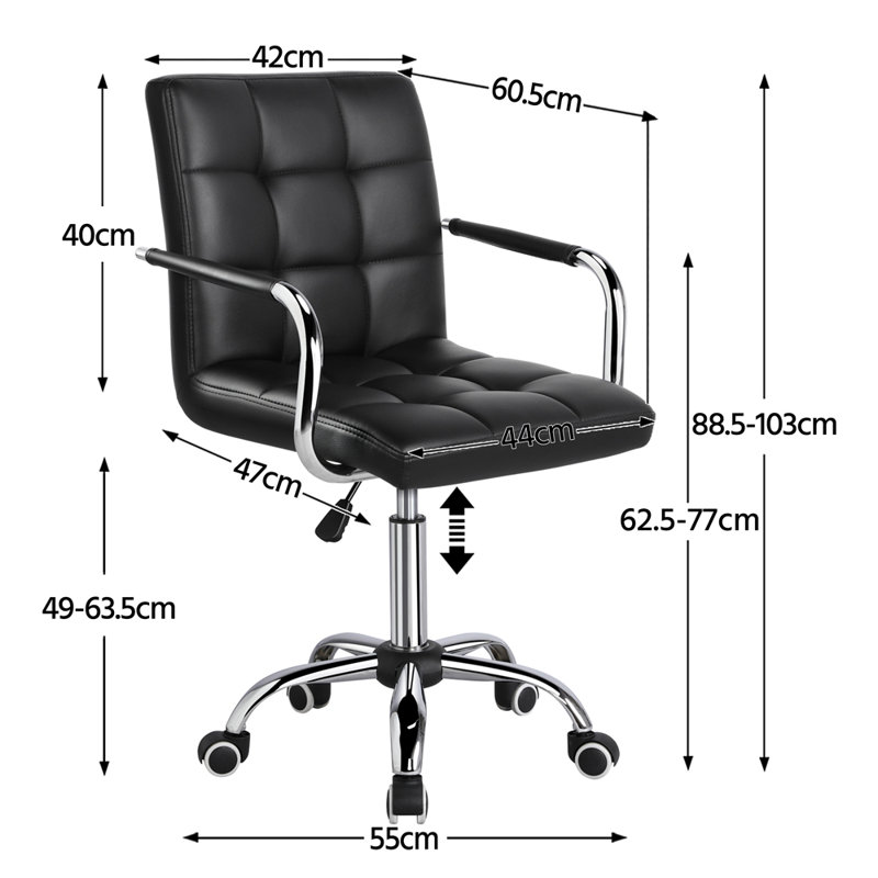 Mid Back Executive Swivel Office Chair with Metal Frame and Arms, Black
