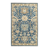 Camille Hand Knotted Wool Floral Area Rug in Navy/Beige