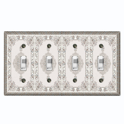 Metal Light Switch Plate Outlet Cover (Elegant Gray Rustic White - Quadruple Toggle)