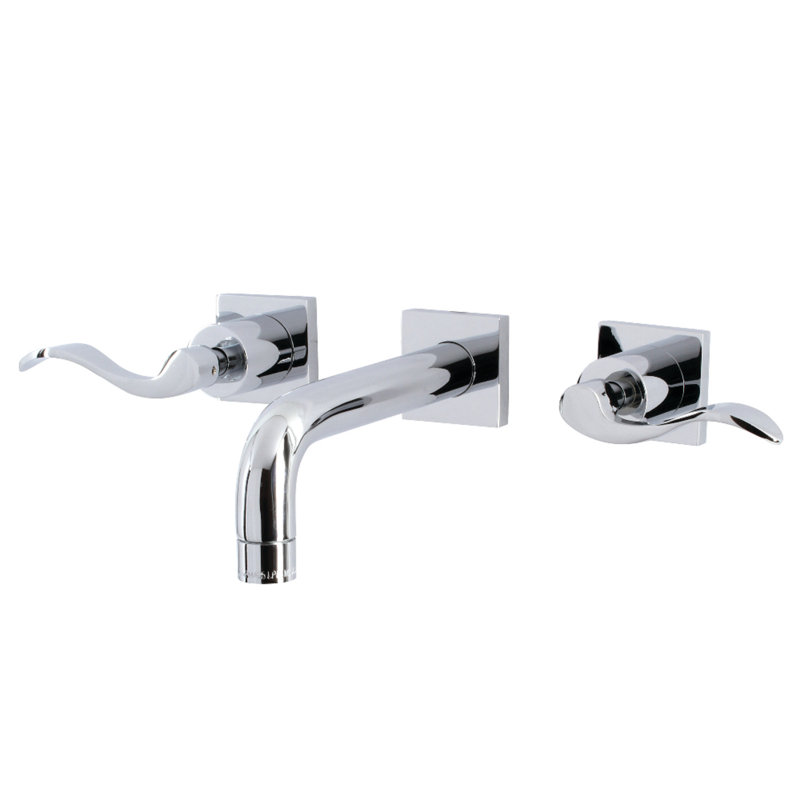 Kingston Brass Concord Two-Handle 3-Hole Wall Mount Bathroom Faucet, Polished Chrome, Lever Curly