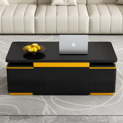 Table basse relevable avec tabourets de rangement, table centrale avec plateau pliable, table basse réglable multifonctionnelle pour le salon