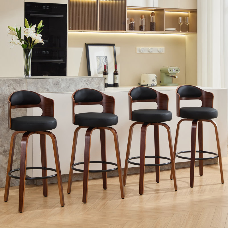 Swivel Upholstered Counter & Bar Stools, Black, Bar Stool (29.3" Seat Height)