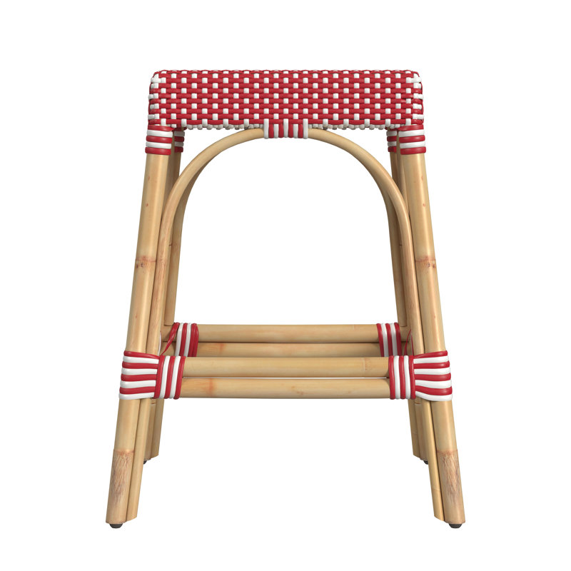 Robias Rattan Bar & Counter Stool, Counter Stool (24.5" Seat Height), Red/White Dot/ Natural Rattan Frame