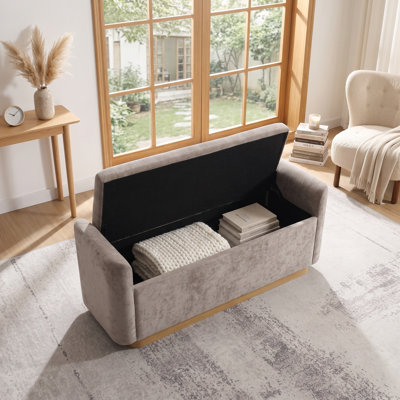Élégant banc de rangement avec repose-pieds de 49 pouces avec charnière de sécurité - Siège rembourré polyvalent pour le vestibule, la chambre à coucher et le salon | Rangement caché et capacité de poids élevée