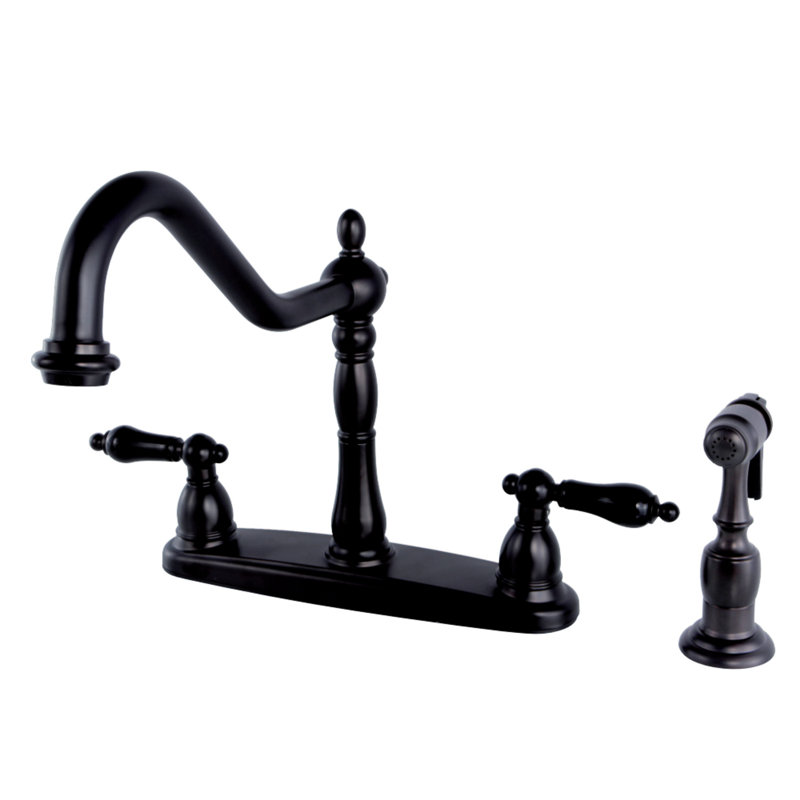Kingston Brass Duchess Two-Handle 4-Hole 8" Centerset Kitchen Faucet with Side Sprayer, Oil Rubbed Bronze