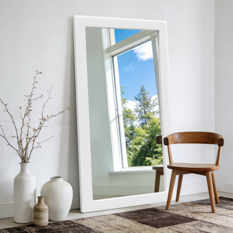 Wooden-Framed Full-Length Mirror, Moisture-Resistant, White