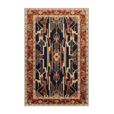 Machine Washable Art Deco Beige Area Rug