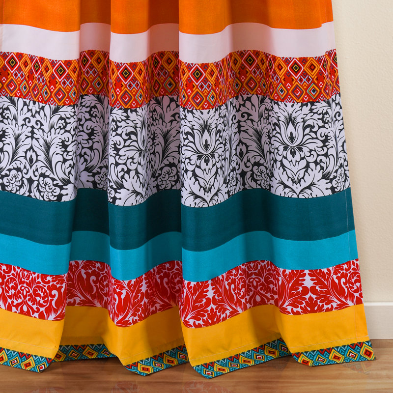 Boho Stripe Turquoise and Orange Polyester Window Curtain Panels