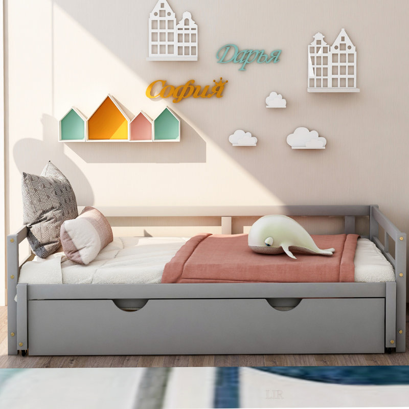 Extending Daybed With Trundle, Wooden Daybed With Trundle, Gray