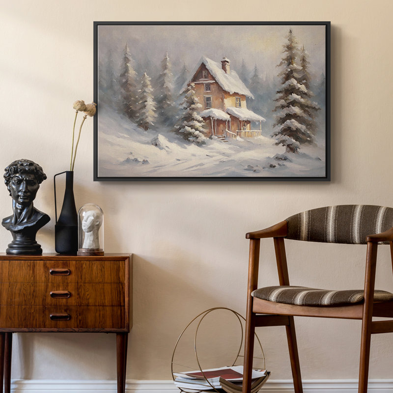 Paysage rétro CLCLV-III, Toile avec cadre flottant noir, H 17 po x l 25 po x P 2 po