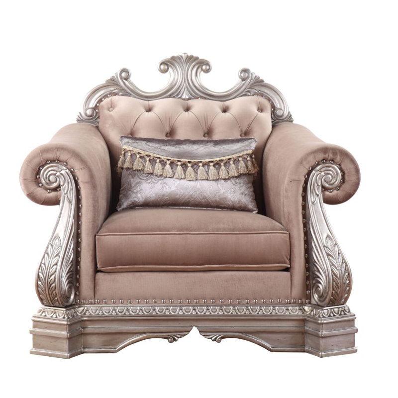 Lititz 46" W Tufted Velvet Armchair in Brown & Silver, 42" H x 46" W x 40" D Duplicate