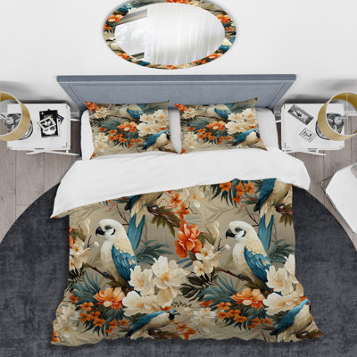 Playful Floral Tropical Birds - Ensemble de housse de couette floral - Polyester en microfibre