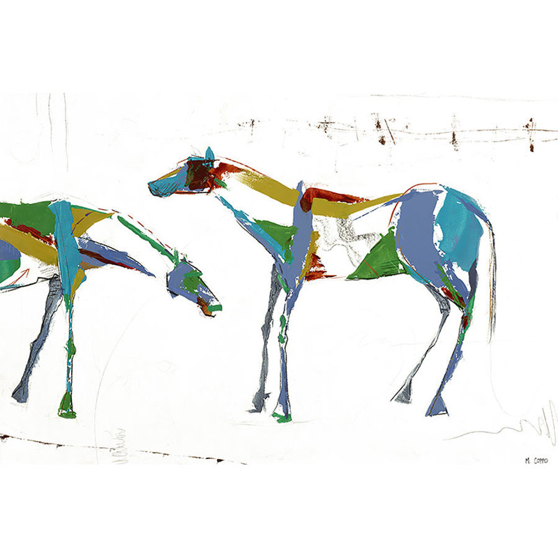 Painted Horses Family II Print by Milton Coppo, 30" H x 45" W x 1.5" D, Glass Coat